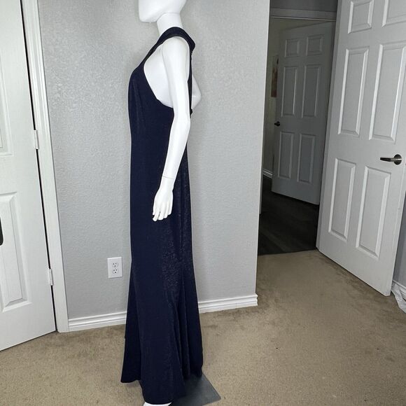 Tahari ASL Size 16 Formal Gown Navy Metallic Sparkle Sleeveless Long Maxi - Picture 3 of 9